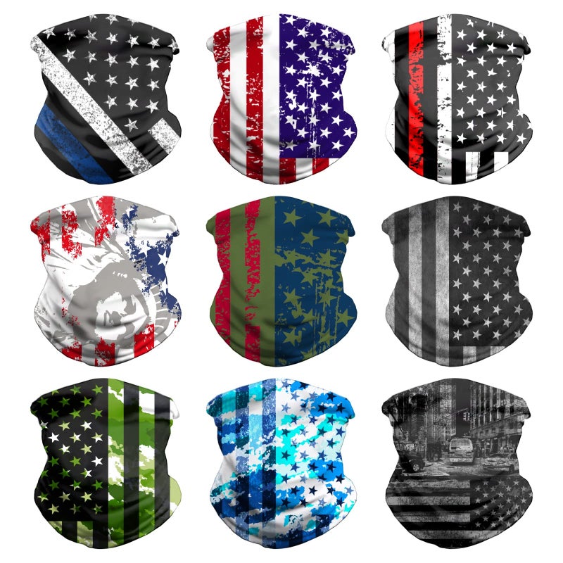 VCZUIUC Headwear Bandana Head Wrap Face Scarf Mask Neck Warmer Balaclava for Sports (One Size, 9PCS Flag -A) - Image 1